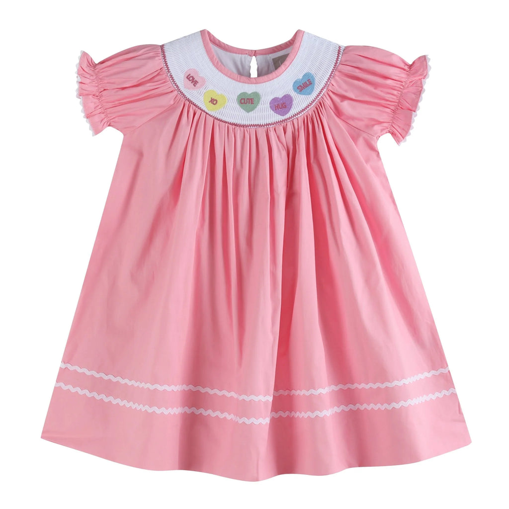 Pink Candy Heart Smocked Bishop Dress, 18-24M