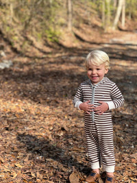 Blaine Hooded Romper | Brown & Cream