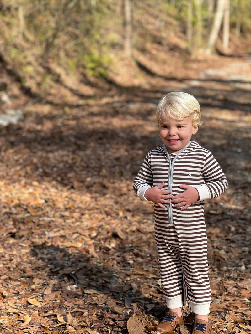 Blaine Hooded Romper | Brown & Cream