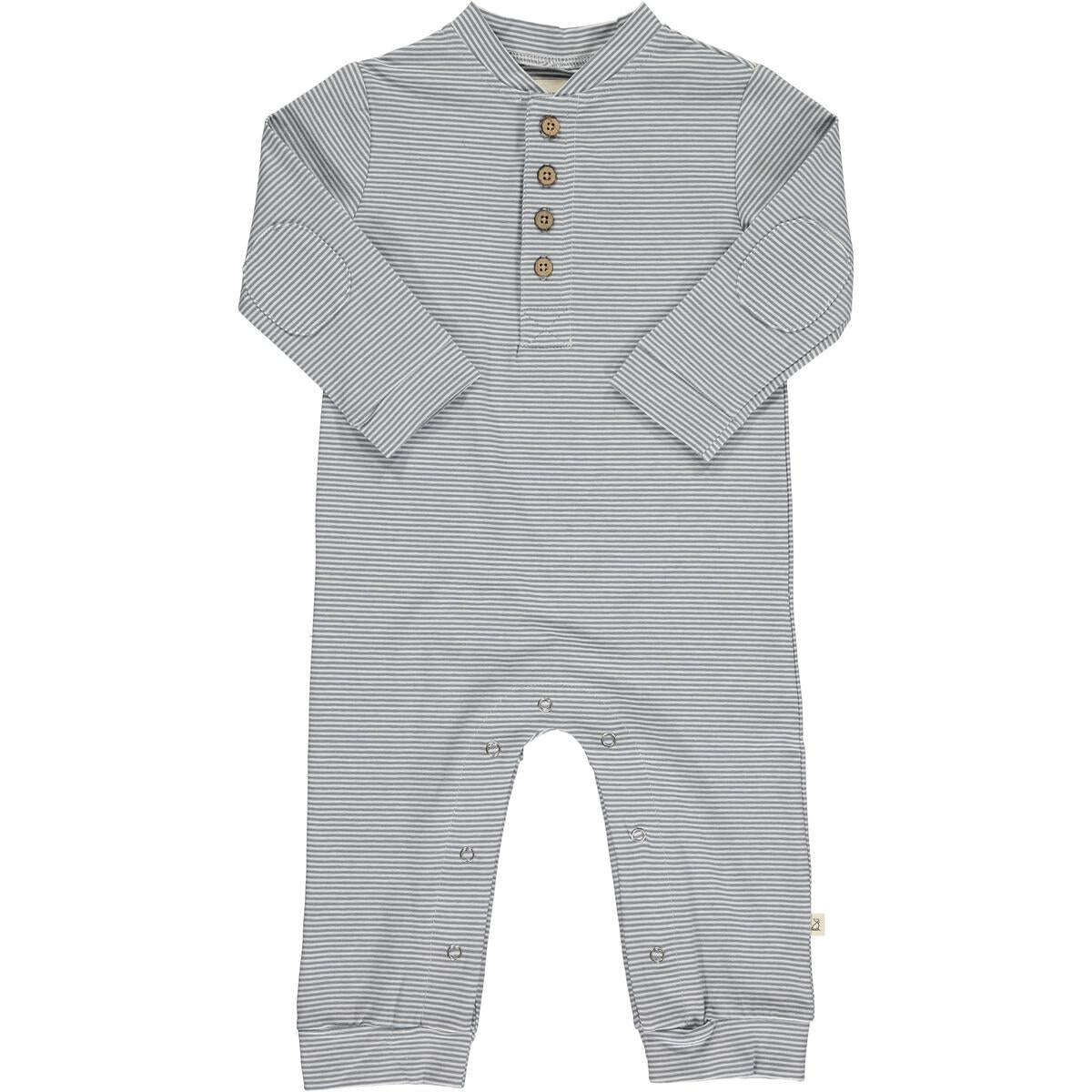 Niota Henley Romper - Grey/White Stripe