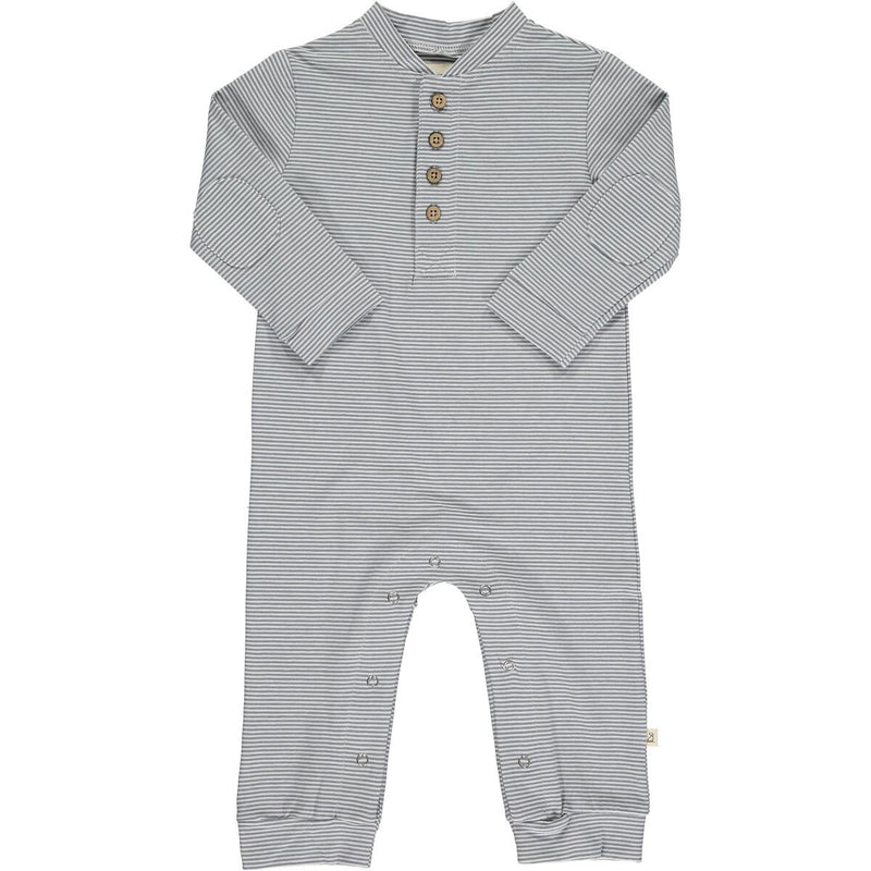 Niota Henley Romper - Grey/White Stripe