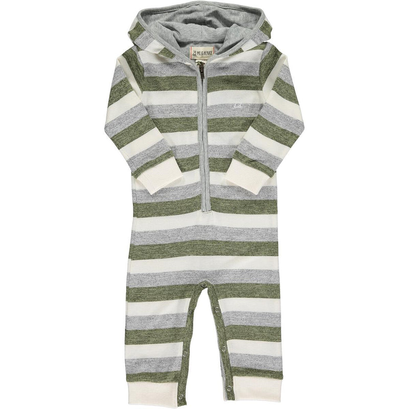 Stefano Hooded Romper | Sage & Cream Stripe