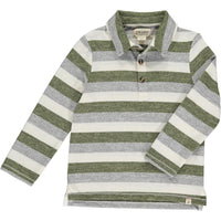 Harry Knitted Polo | Sage, Grey & White Stripe
