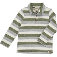 Harry Knitted Polo | Sage, Grey & White Stripe