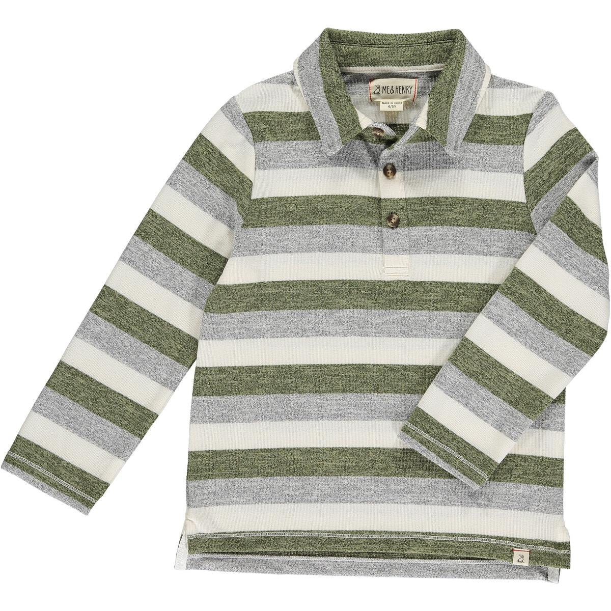 Harry Knitted Polo | Sage, Grey & White Stripe