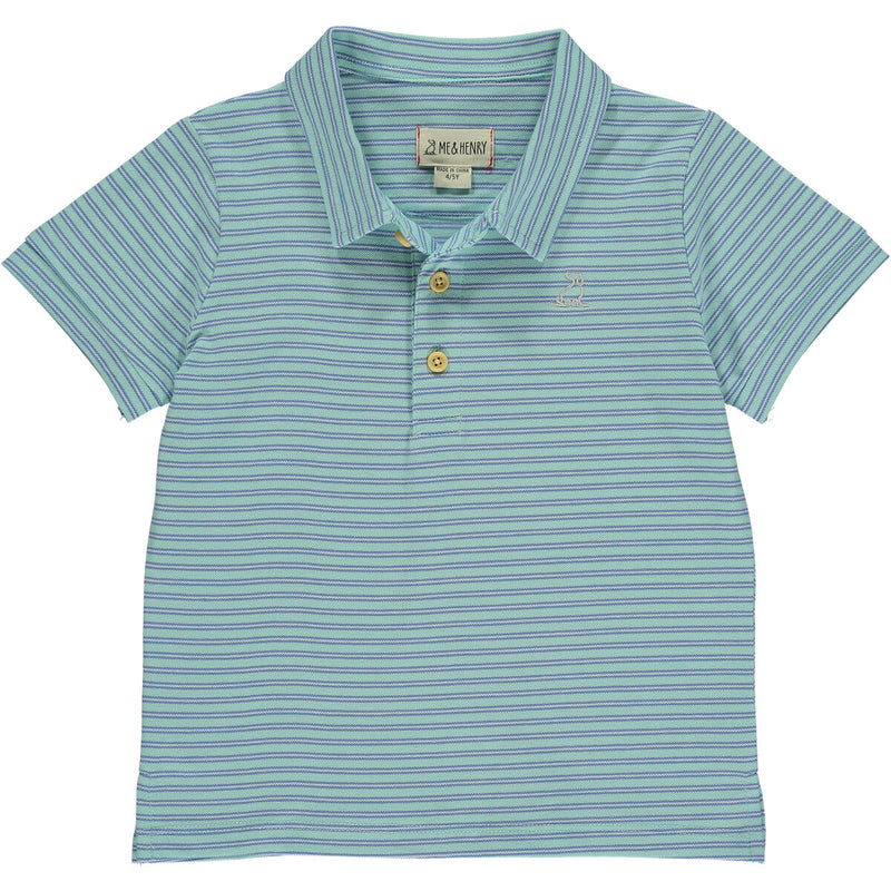 Starboard Polo Shirt - Aqua/Navy Stripe