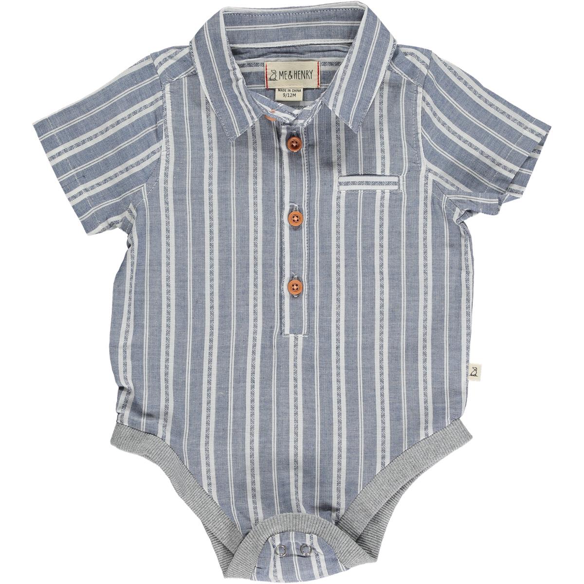 Helford Short Sleeved Onesie - Denim Blue/White Stripe