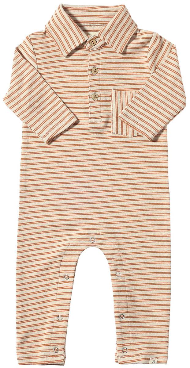 Kingston Polo Romper - Pumpkin/Beige Double Stripe