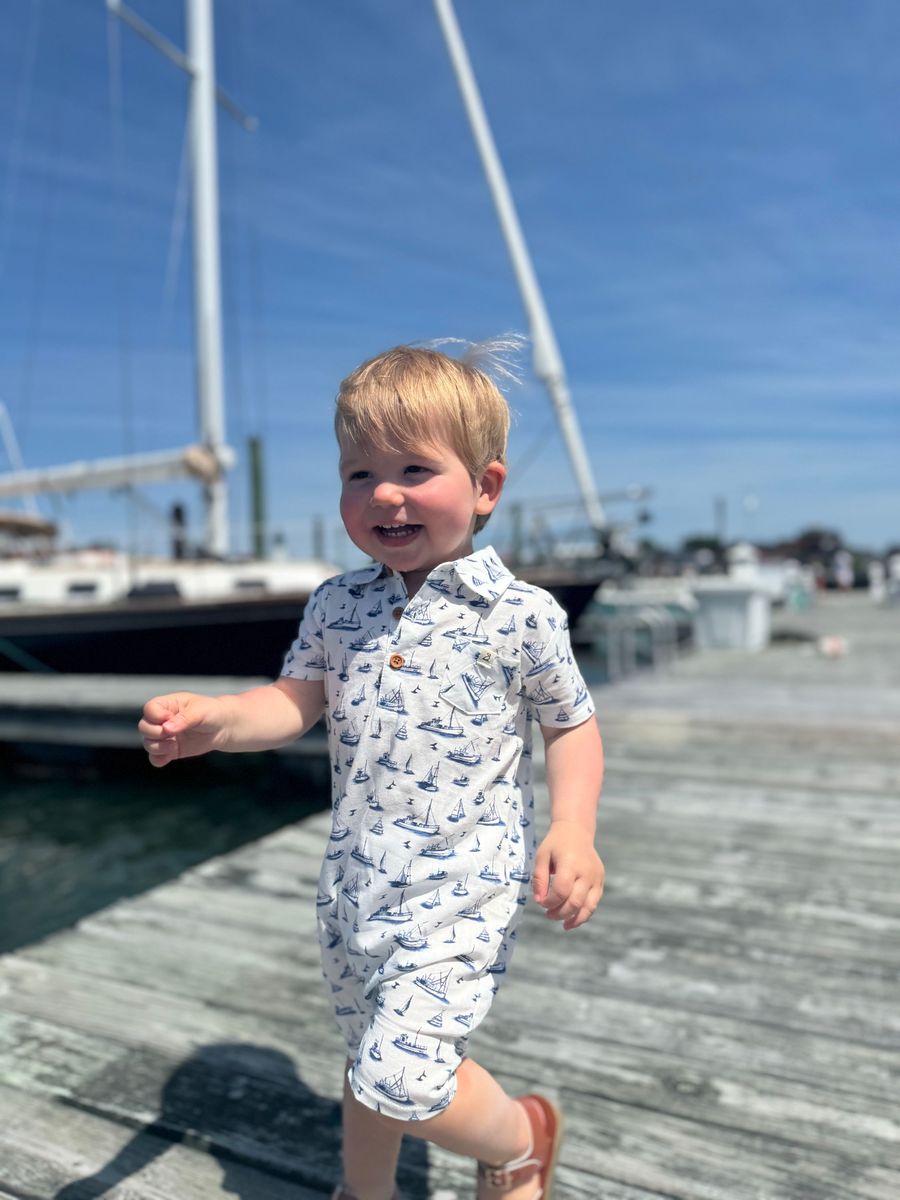 Molokai Printed Romper | Navy Boats