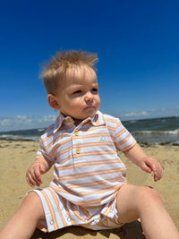 Drift Polo Romper | Tangerine/White Striped