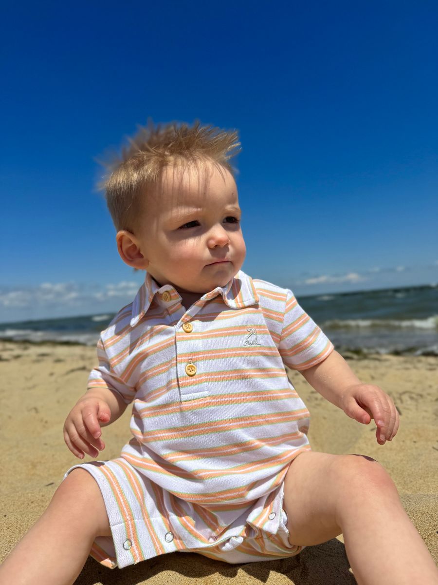 Drift Polo Romper | Tangerine/White Striped