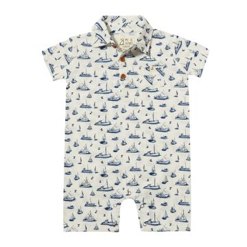 Molokai Printed Romper | Navy Boats