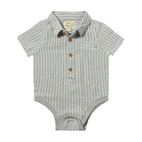Helford Woven Onesie | Grey/White Stripe Gauze