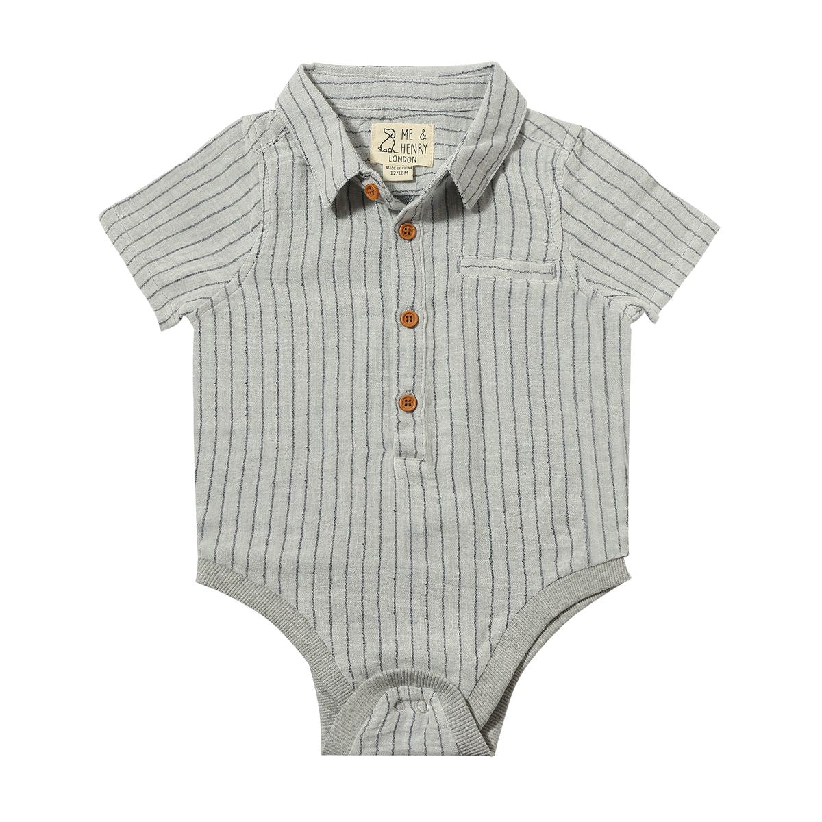 Helford Woven Onesie | Grey/White Stripe Gauze
