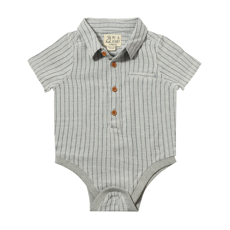 Helford Woven Onesie | Grey/White Stripe Gauze