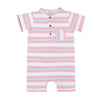Camborne Henley Romper | Pink/Grey/White Striped