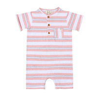 Camborne Henley Romper | Pink/Grey/White Striped