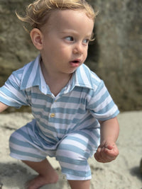 Drift Romper || Pale chambray/white stripe
