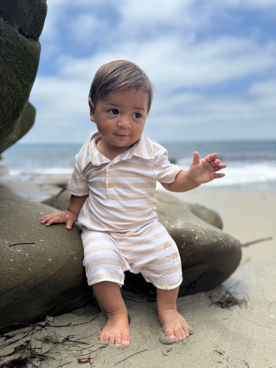 Drift Romper || Beige/white stripe