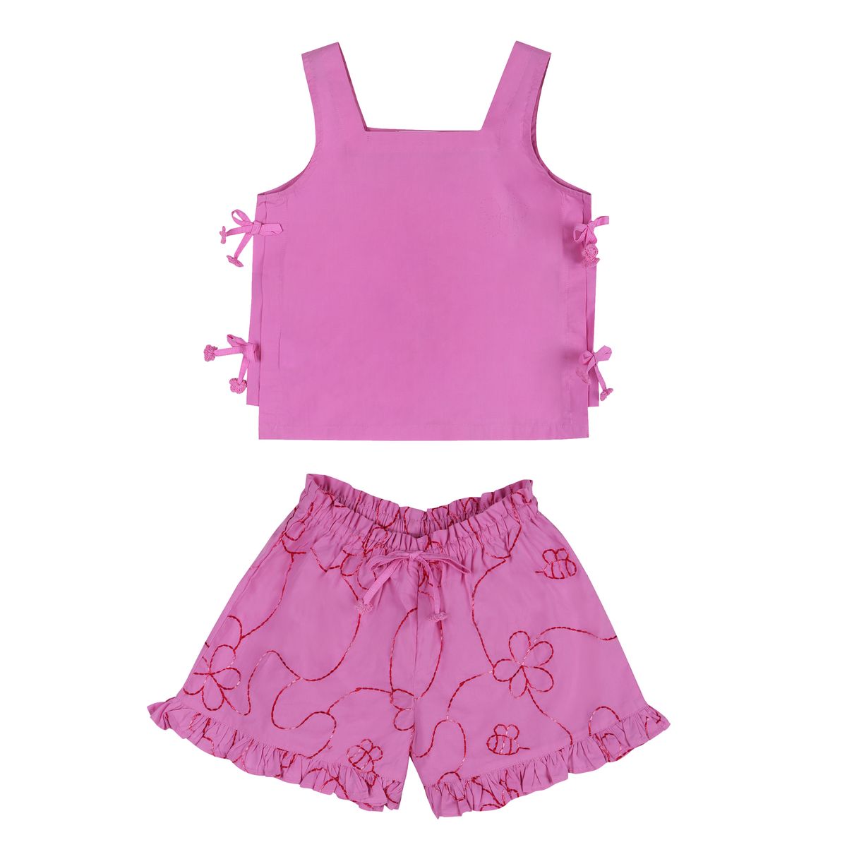 Pink Color Jardin String Top & Pants Set
