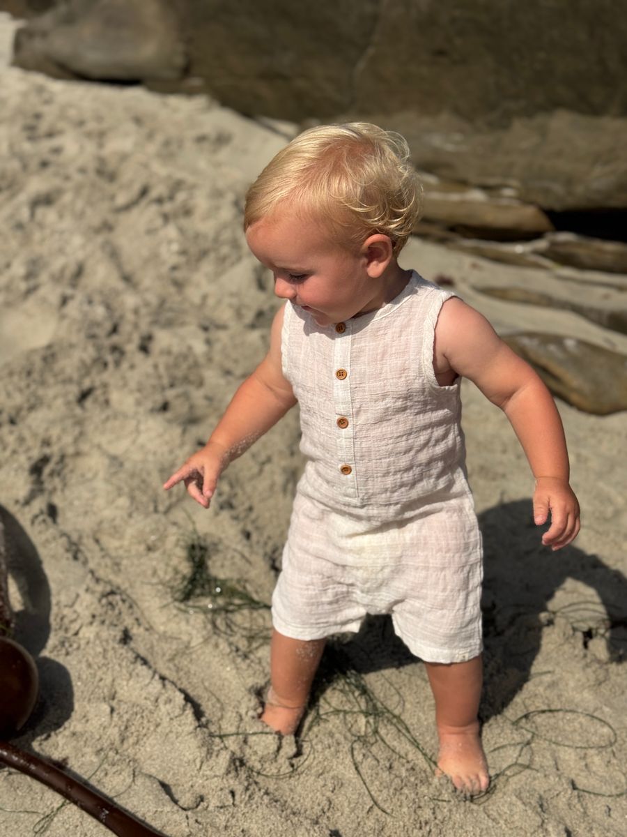 Cabin Playsuit | Cream textured plaid