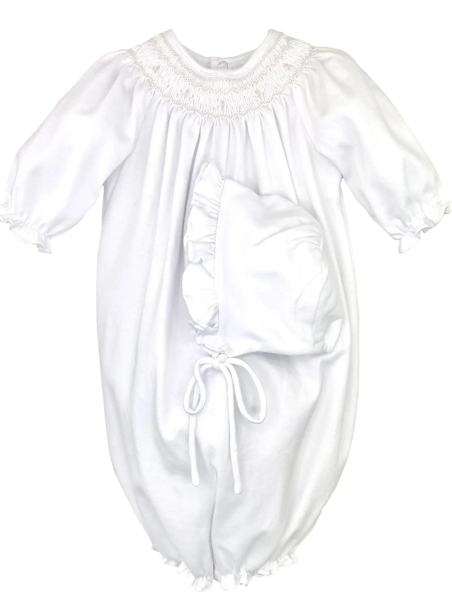 Bishop Smocked Knit Gown | White
