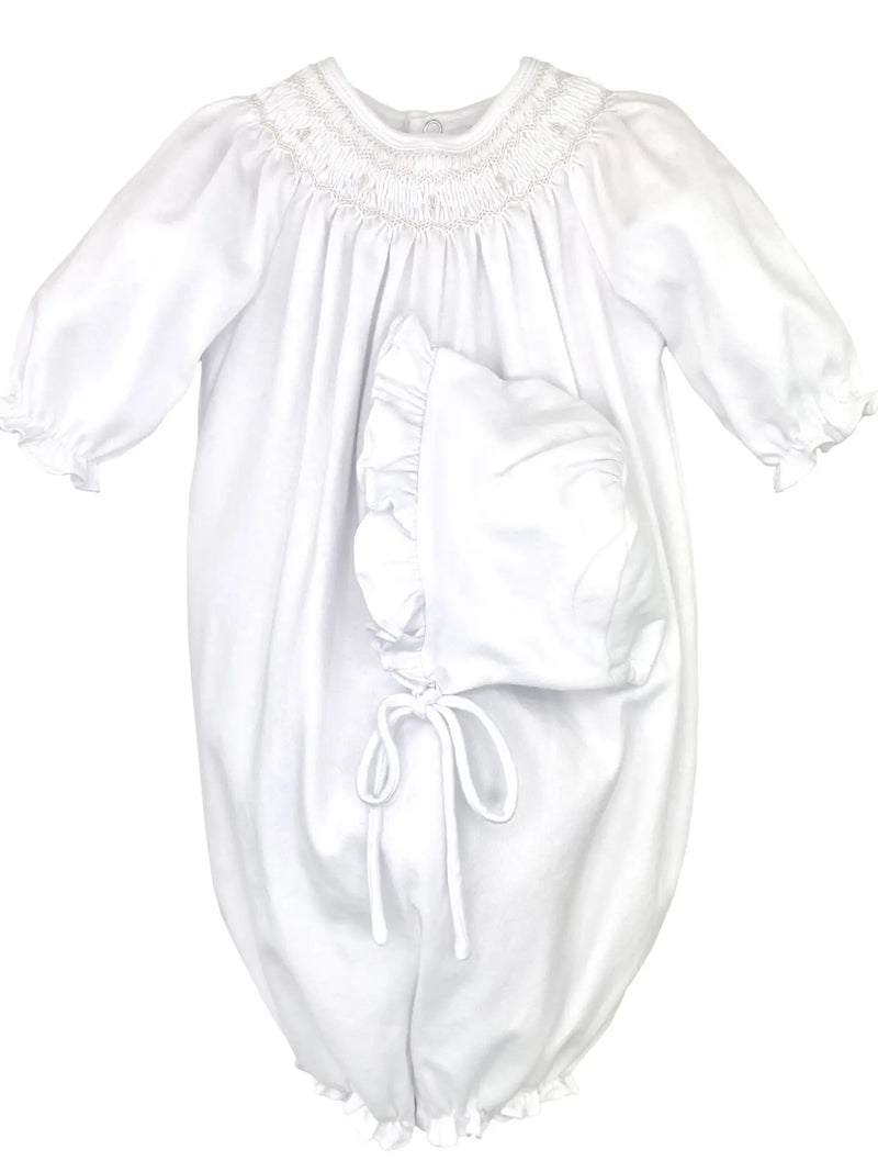 Bishop Smocked Knit Gown | White
