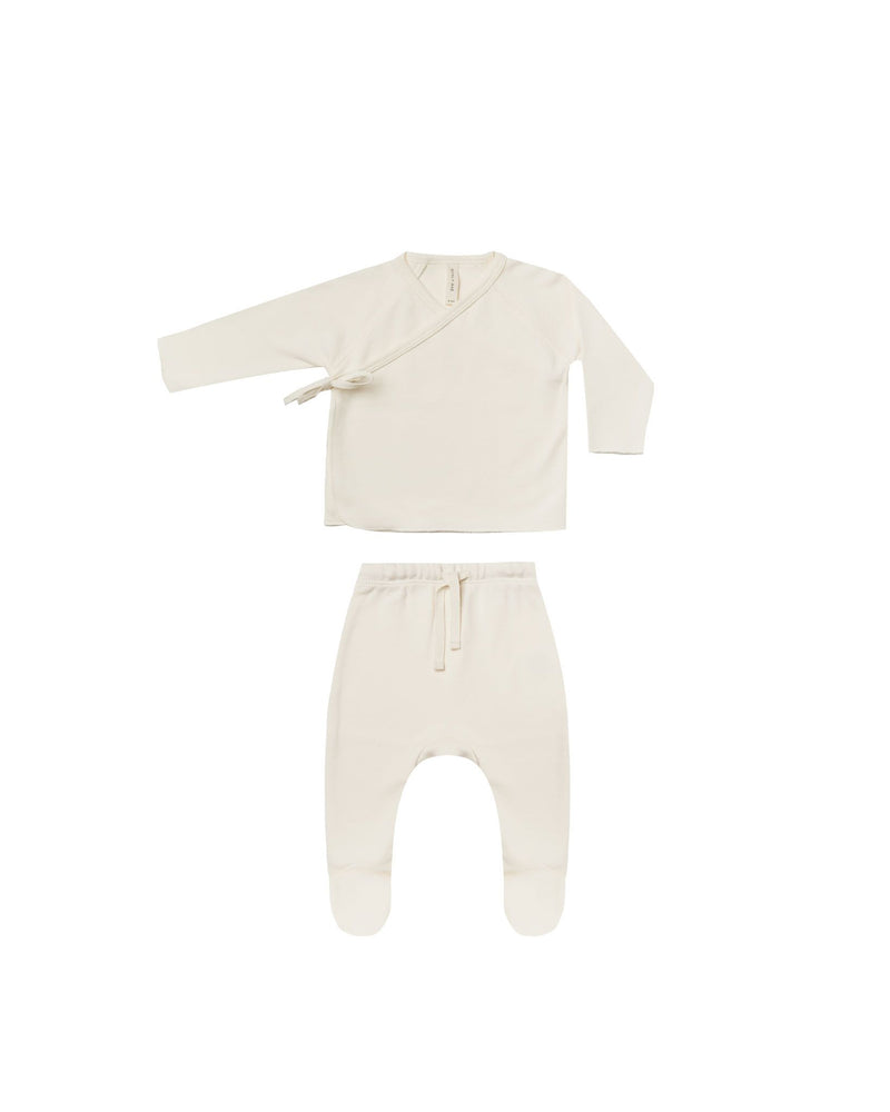 wrap top + footed pant set - ivory