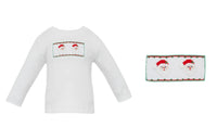 Santa Face Smocked White Knit Set