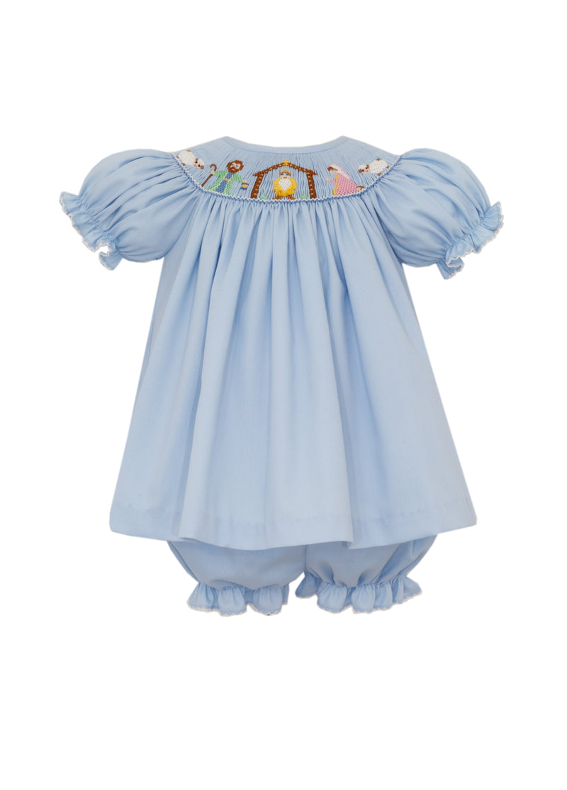 Nativity Girls || Blue Pique Bloomer Set
