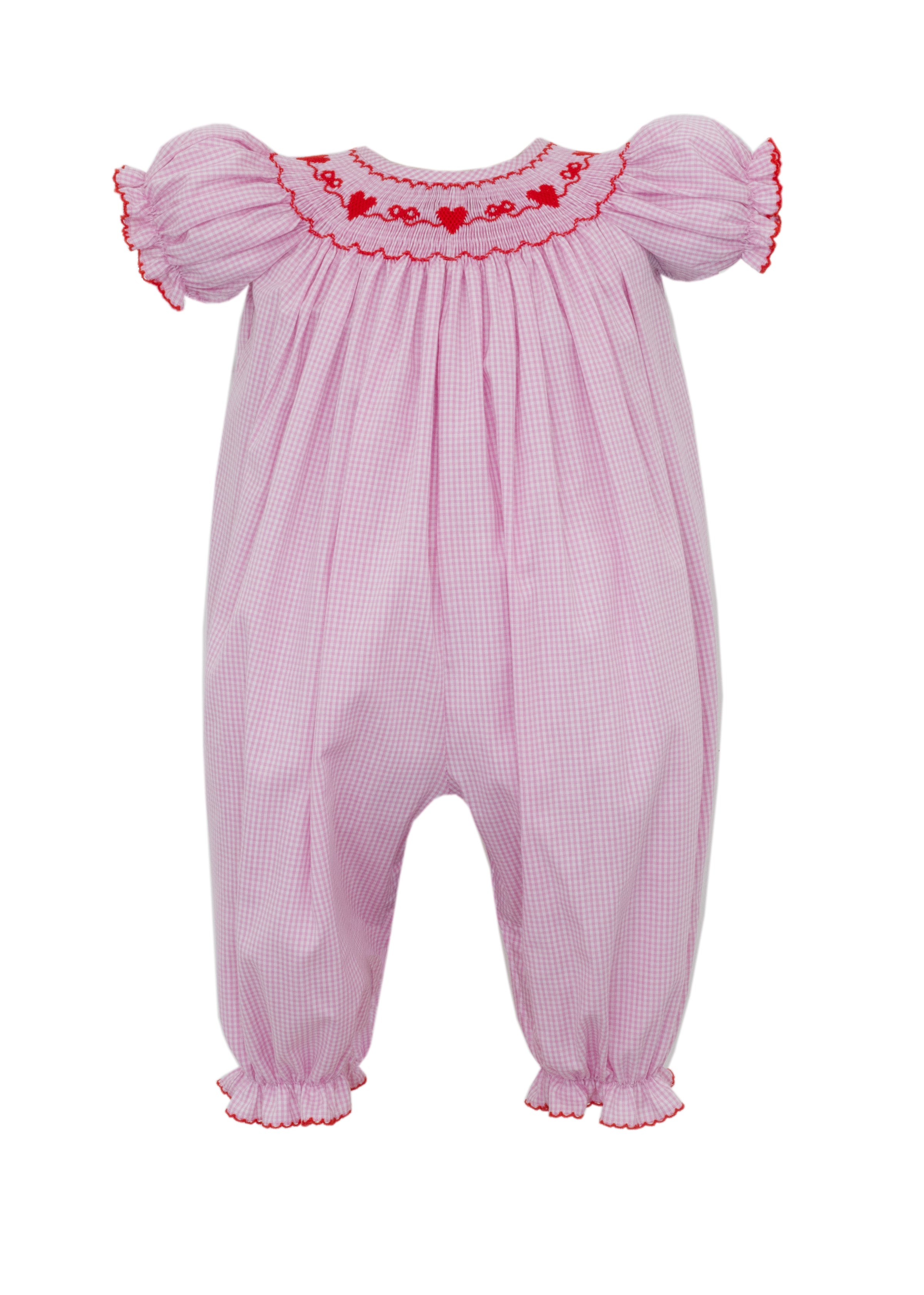 Valentine's Day Girls || Pink Gingham Long Bishop Bubble