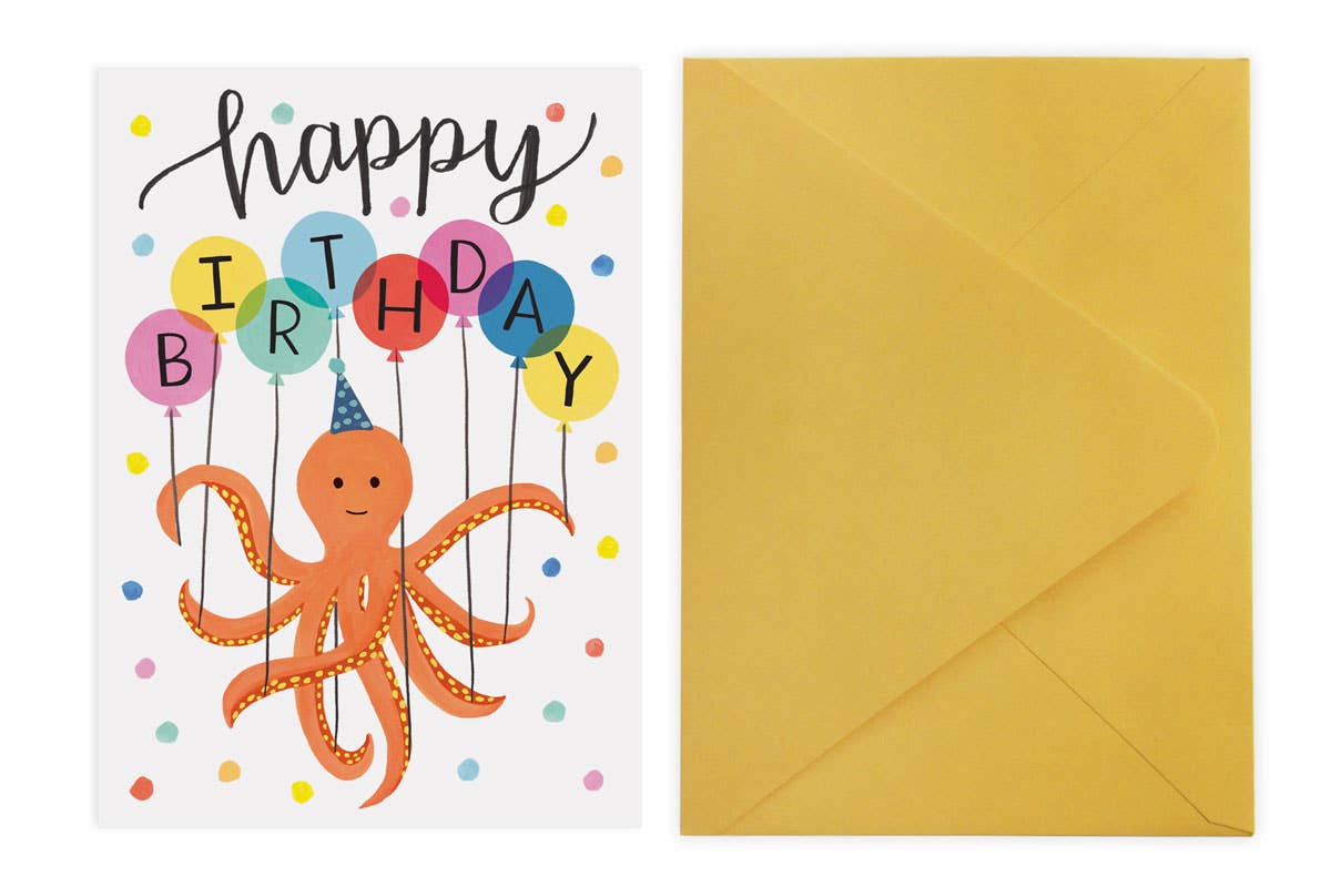 Octopus Balloons Birthday Card
