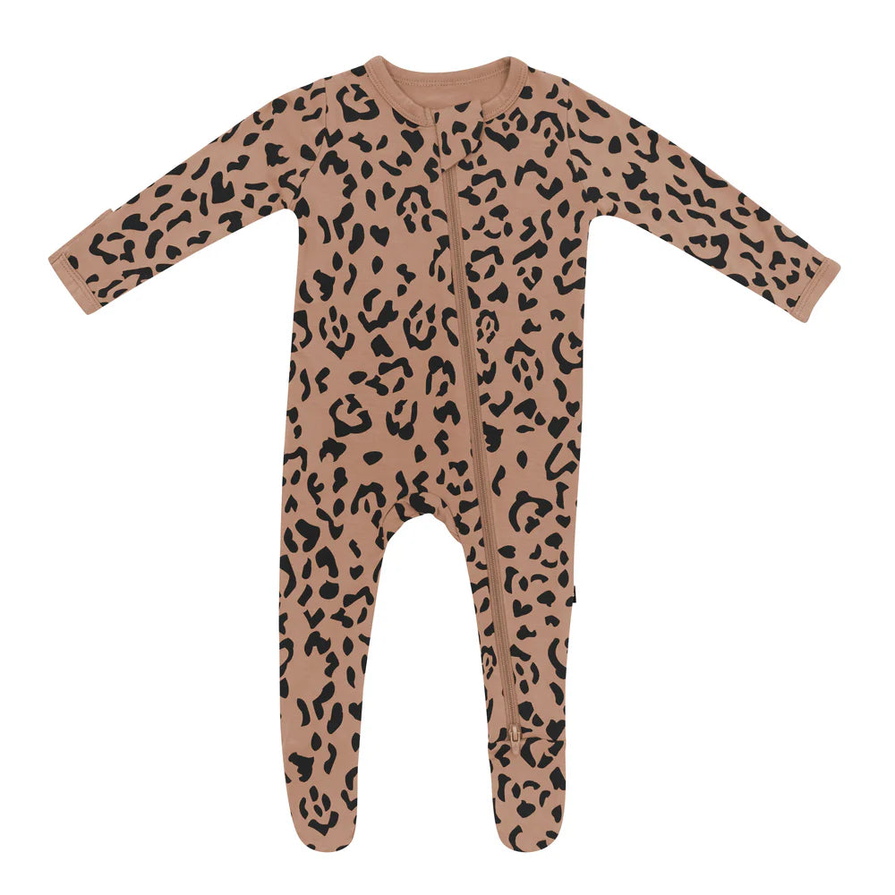 Zippered Footie || Latte Leopard