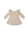long sleeve flutter dress - latte micro stripe