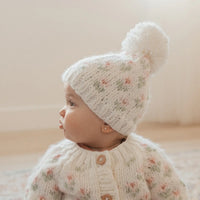 Bitty Blooms White Beanie