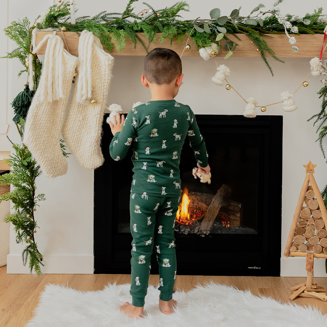 Jack Frost Russell Print on Trekking Green PJ Set