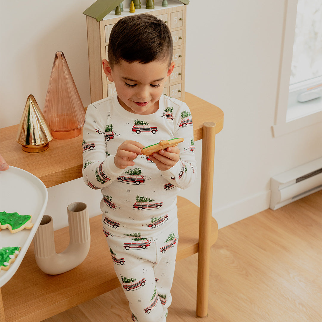 Station Wagon Print on Off-White PJ Set