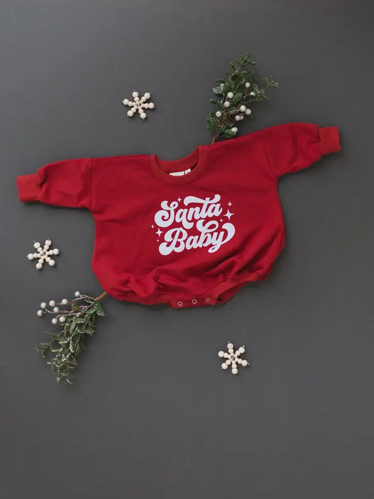 Santa Baby Oversized Sweatshirt Romper - Christmas Outfit