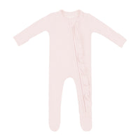 Ribbed Ruffle Zipper Footie - Blush