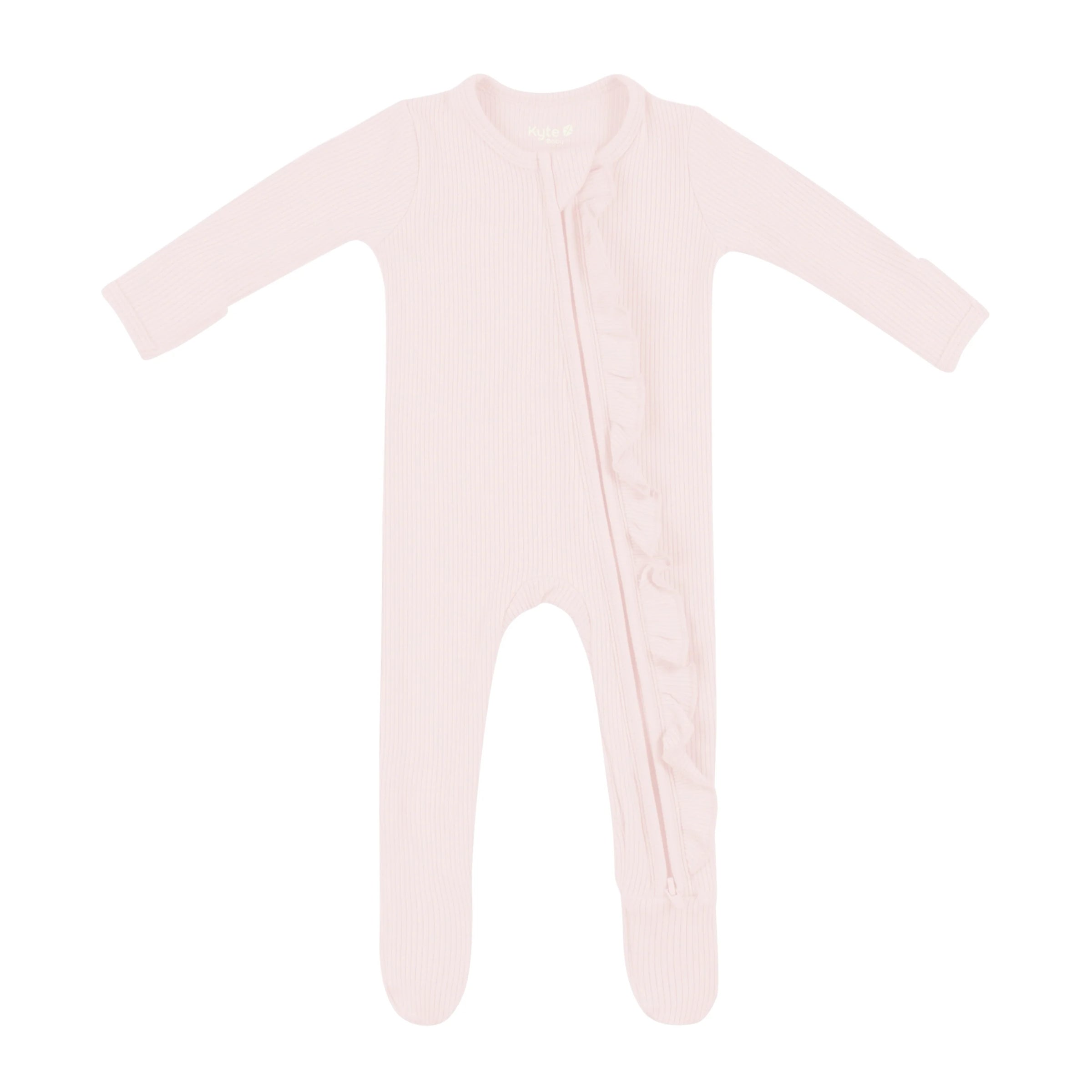 Ribbed Ruffle Zipper Footie - Blush