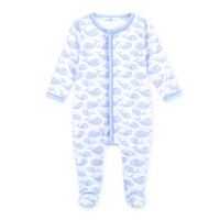 Azure Whales Print Footie | Blue