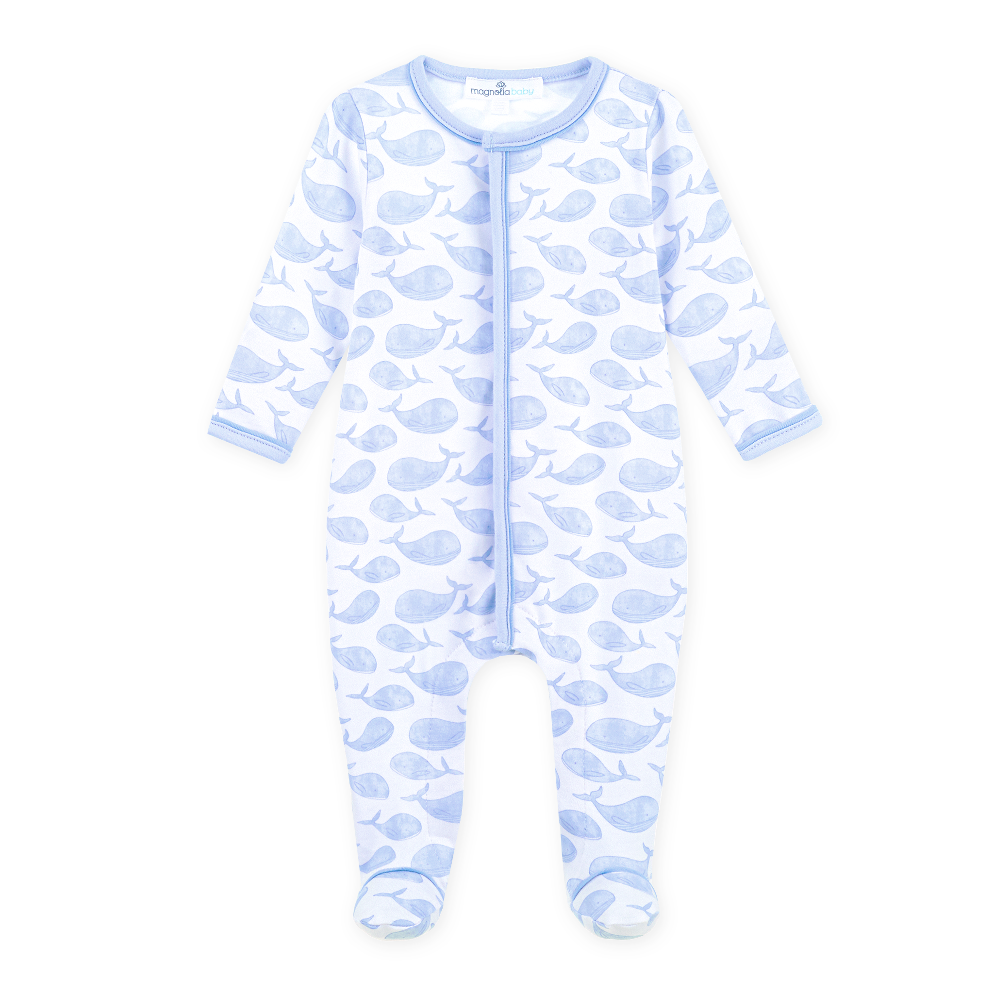 Azure Whales Print Footie | Blue