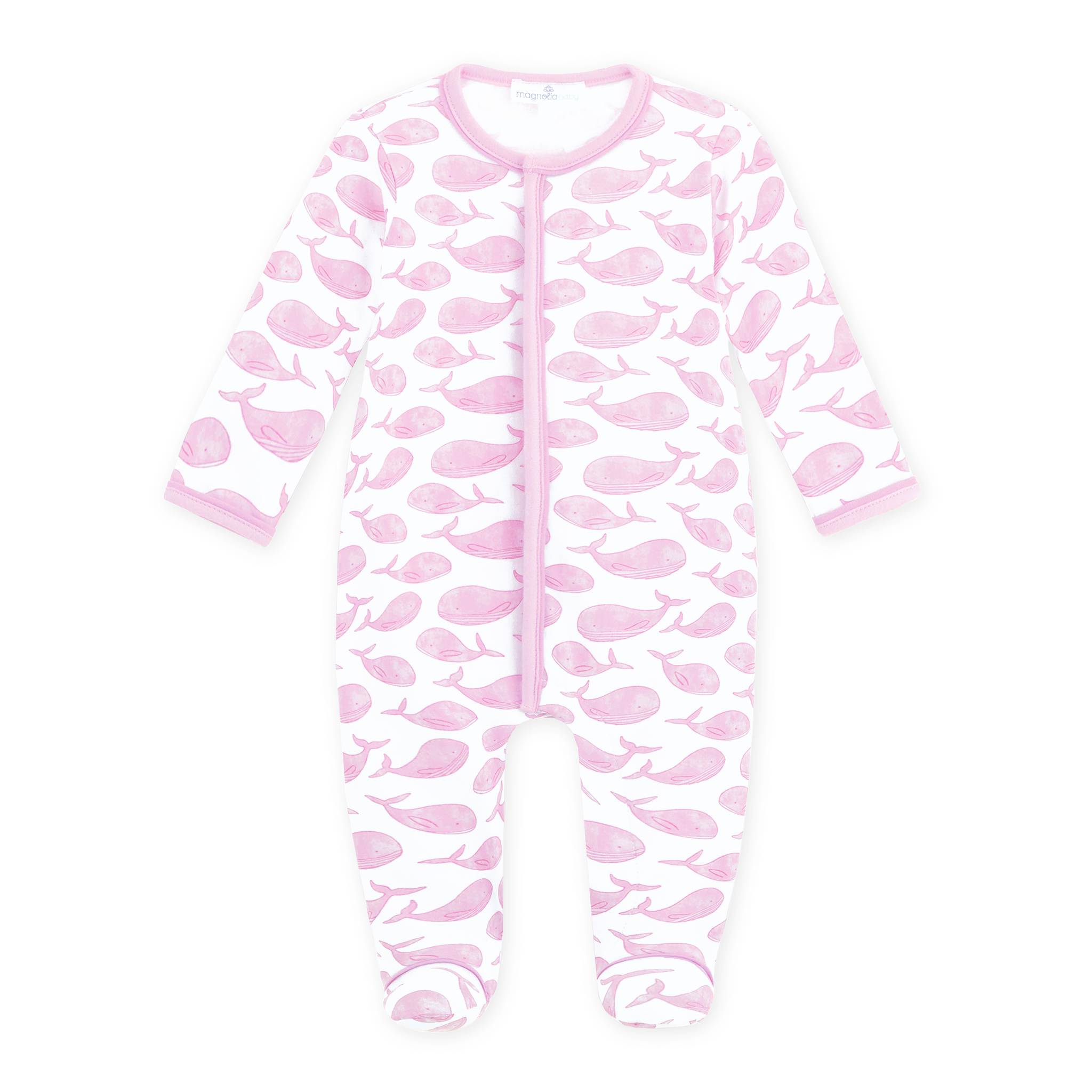 Azure Whales Print Footie | Pink
