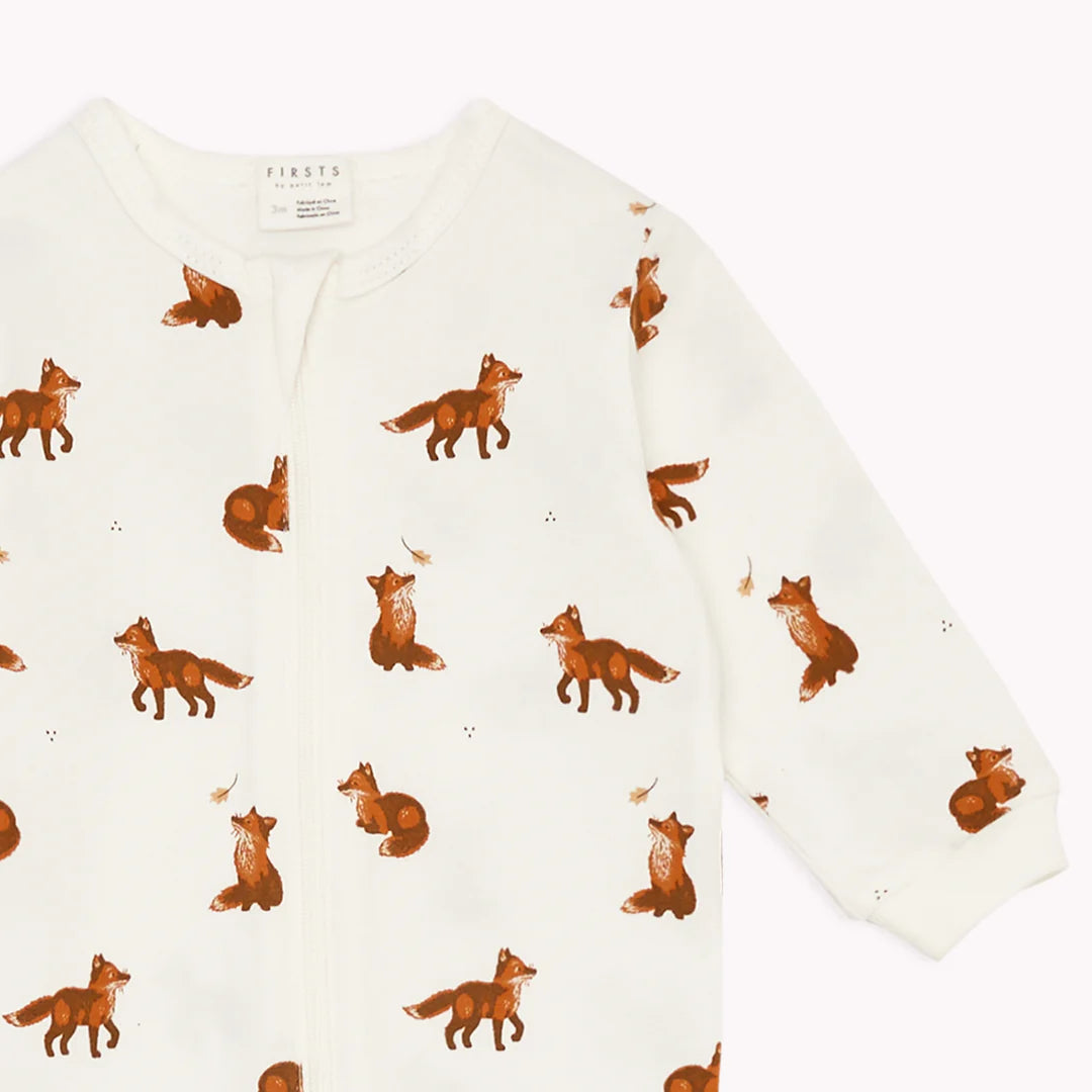 Fox Print on Off-White Footed Sleeper