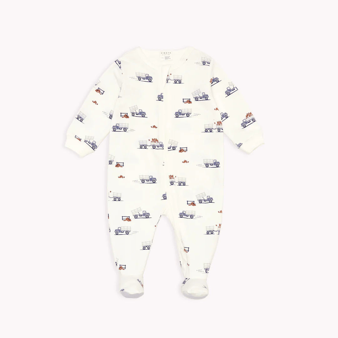 Apple Picking Truck Print on Footed Sleeper