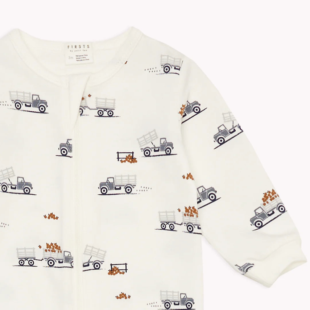 Apple Picking Truck Print on Footed Sleeper