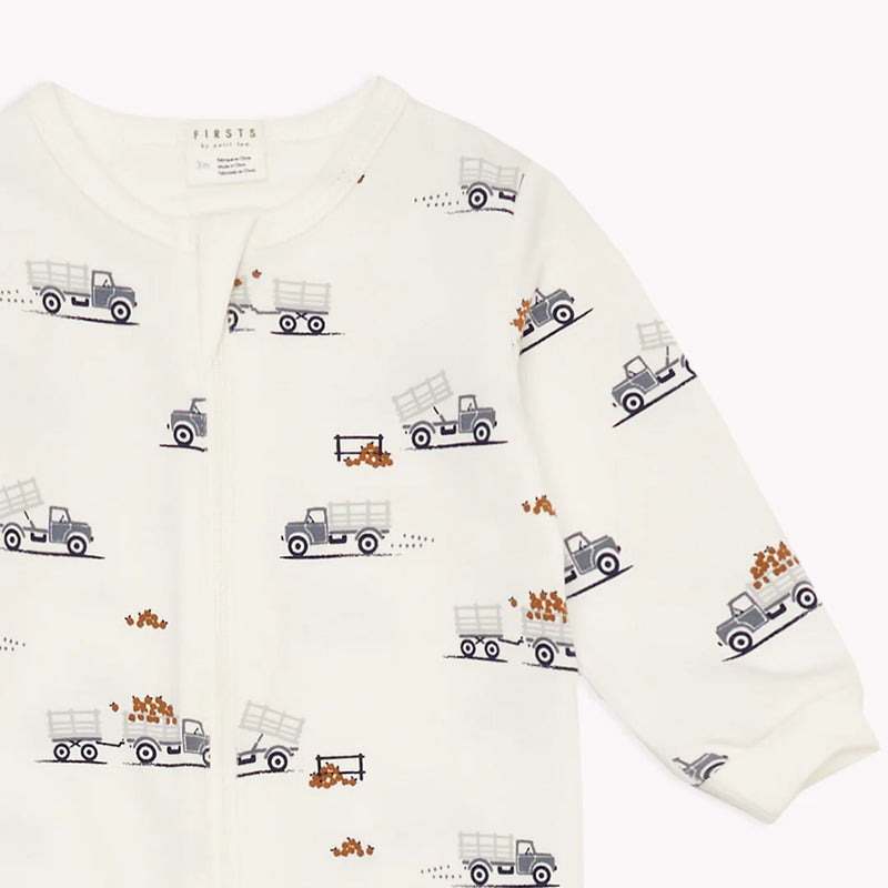 Apple Picking Truck Print on Footed Sleeper