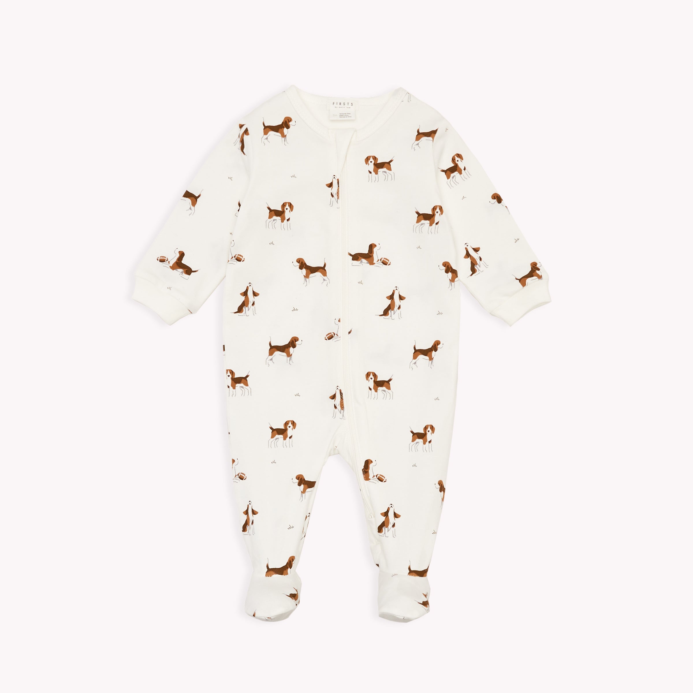 Beagle Print on Off-White Footed Sleeper