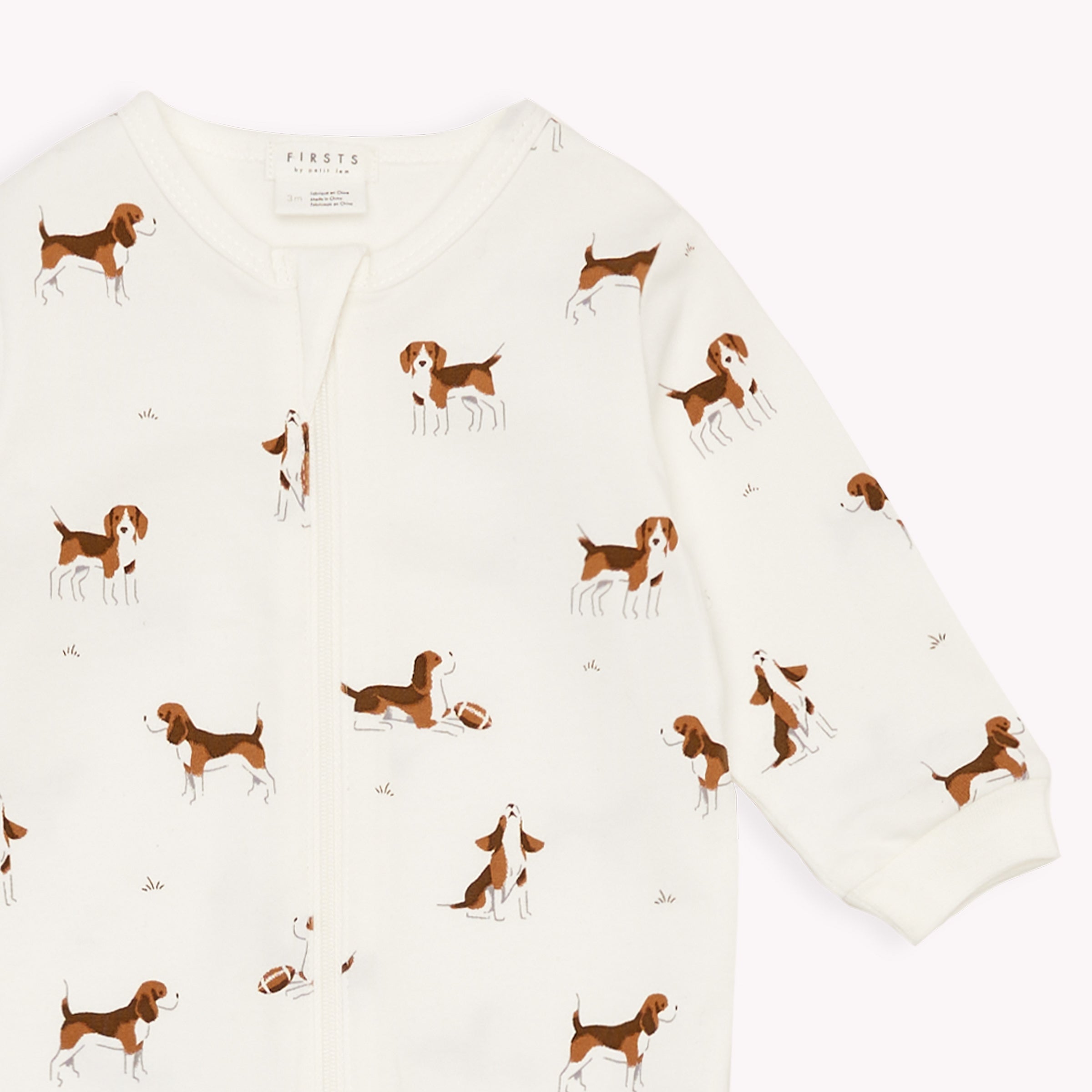 Beagle Print on Off-White Footed Sleeper