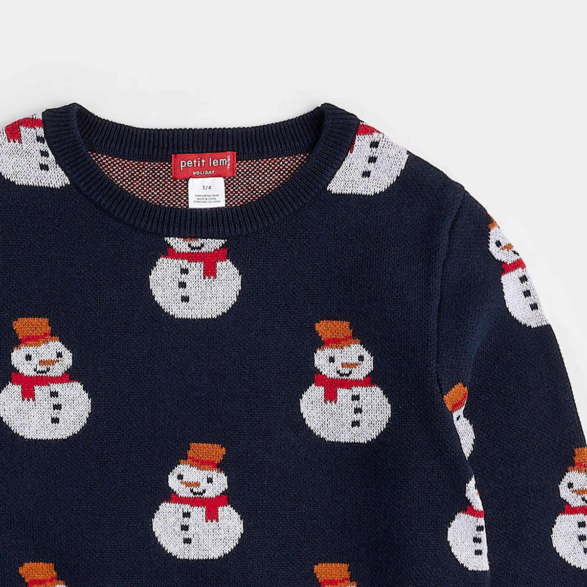 Snowman on Dress Blue Knit Sweater